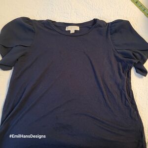 MICHAEL Michael Kors Dressy Blue Fitted Short Sleeve Tee With Chiffon Cap Sleeve